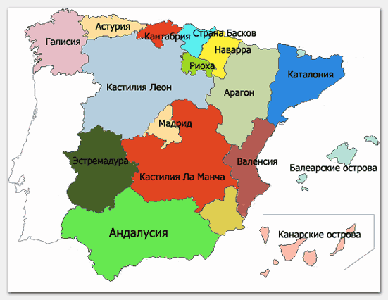 Карта регионов Испании